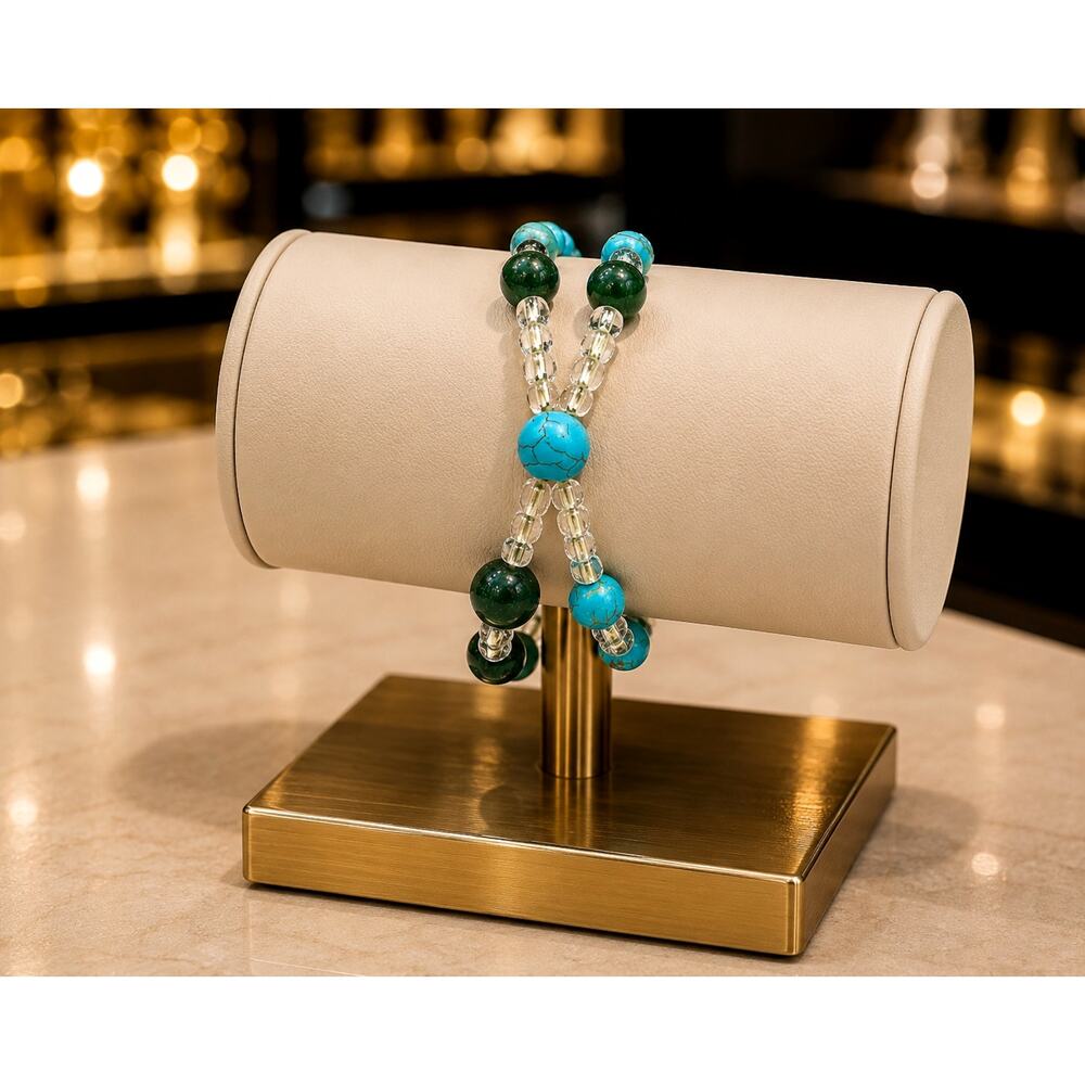 Vintage Double Strand Stretch Bracelet Turquoise Howlite Green Aventurine